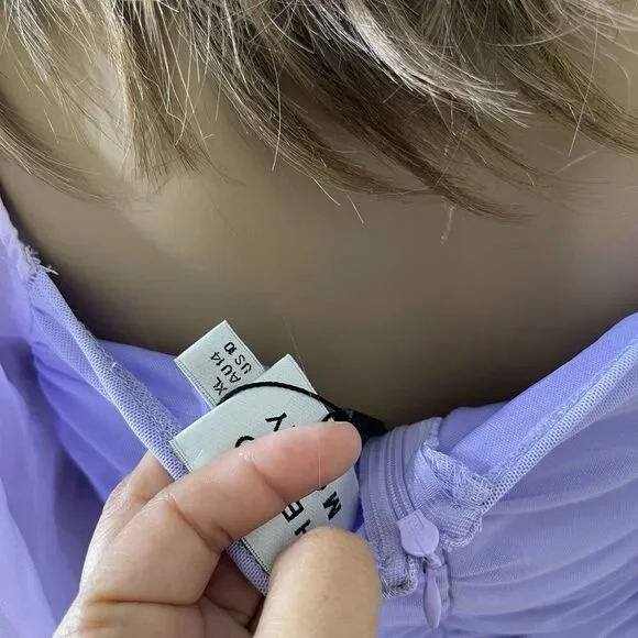 NEW Hello Molly Ruched Mini Dress Size XL Lilac Mesh Long Sleeve Tangy Bellini - Picture 9 of 11